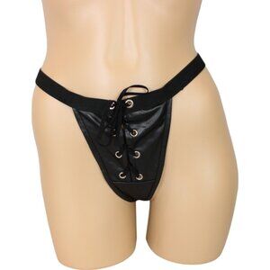 Lust by Teensy Weensy Lace Up Panties Black O/S Faux Leather G String P62